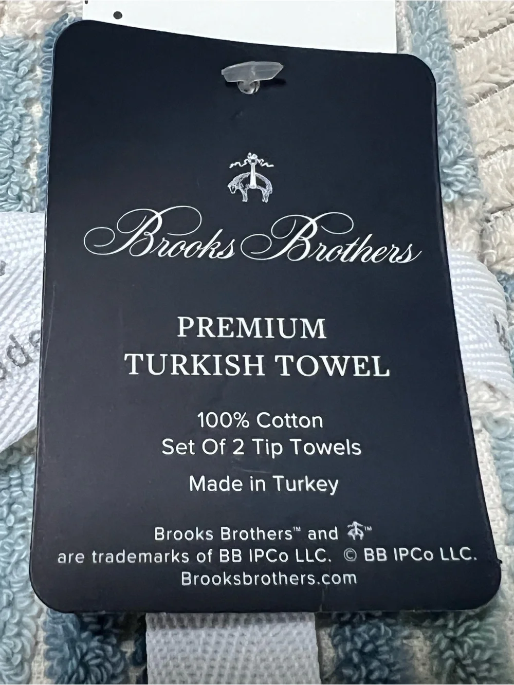 Brooks Brothers Premium Turkish Tip Towels Set of 2 Ocean Blue Tiles Fringe